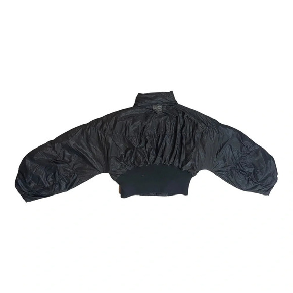 Free People Movement Black Glitz Blitz Bomber Jacket Sz M Nylon Puff Sleeve - Picture 4 of 7